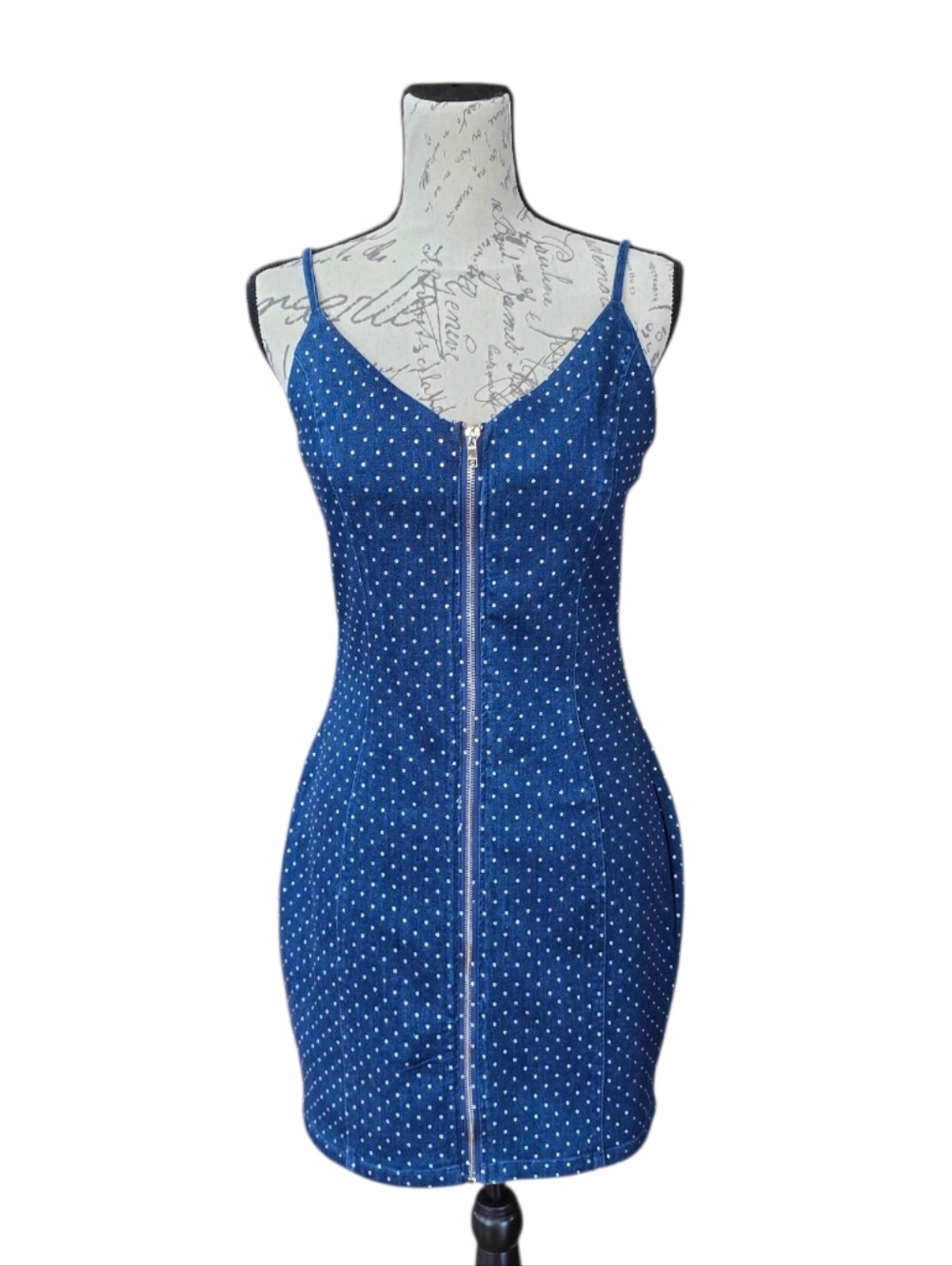 Blashe Denim & Diamonds Rhinestone Studded Bodycon Mini Dress L